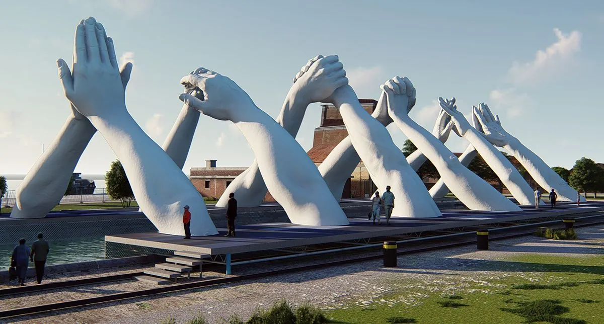 Bridge made of hands in Venice, Italy. 